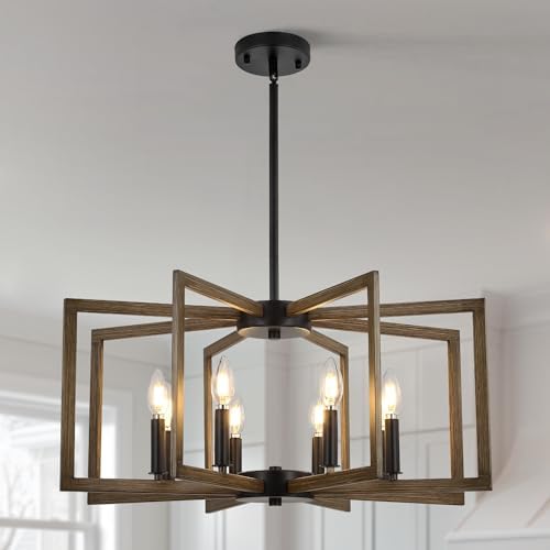8-Light Metal Geometric Chandelier，Large Kitchen Pendant Lighting Over Island，Farmhouse Dining Ro...