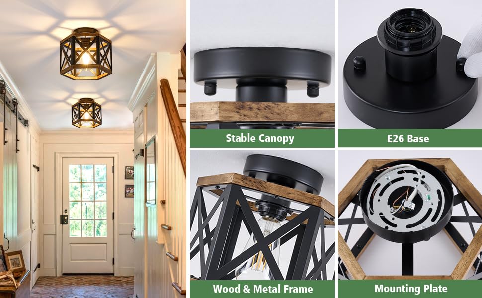 Farmhouse Wood Flush Mount Ceiling Light