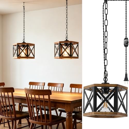 SGLfarmty Farmhouse Plug in Pendant Light, 2 Pack 9.45'' Adjustable Ceiling Lighting Fixtures, Ru...