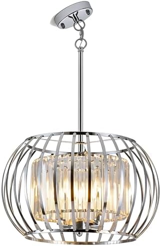 SGLfarmty 4-Light Pendant Light Chrome Crystal Chandelier, 16.5 Inch Height Adjustable Modern Cei...