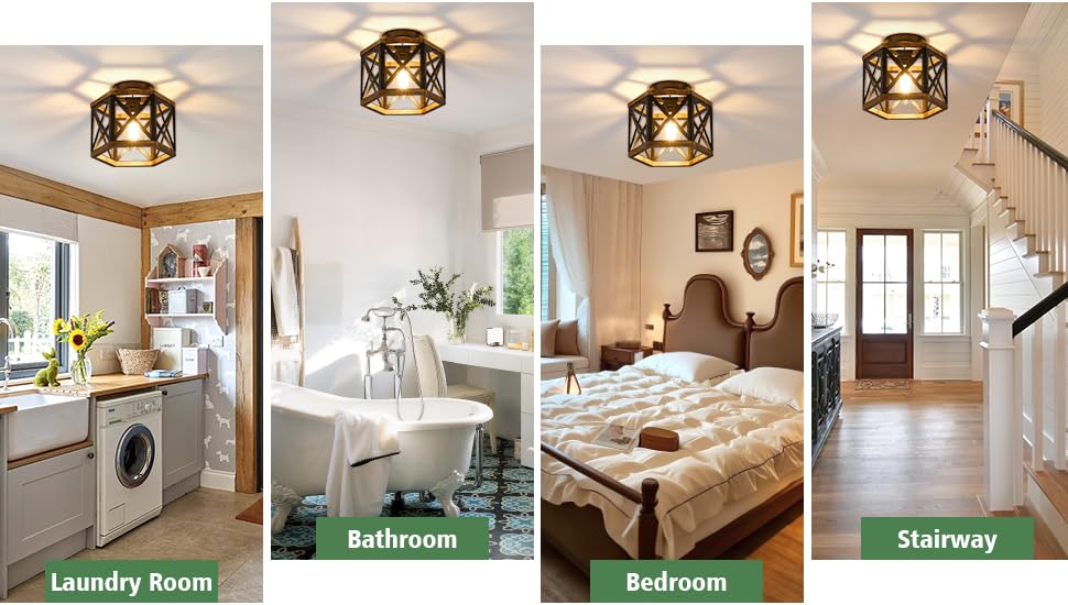 Farmhouse Wood Flush Mount Ceiling Light