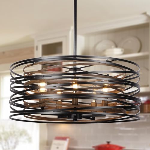 Sigaitwei 5-Light Drum Chandeliers for Dining Room，19.7" Rustic Farmhouse Dining Room Light Fixtu...
