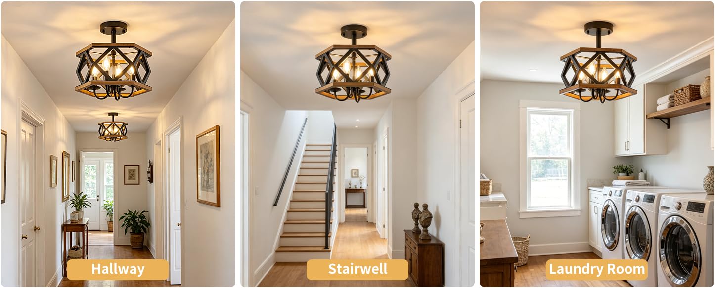 Rustic Ceiling Light Fixture for Hallway Kitchen Bedroom Bathroom Entryway