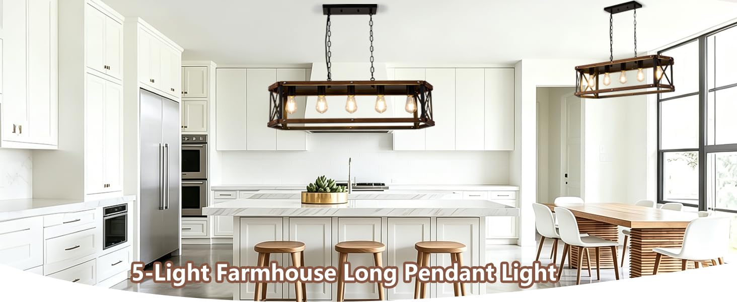 5-Light Rustic Dining Room Light Fixture Fit All Ceilings Adjustable Height UL Listed 120V 5*E26