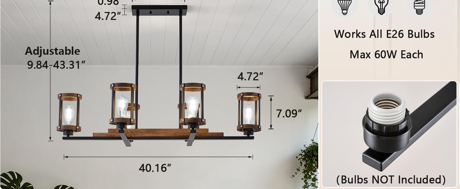 size 6-light Farmhouse Dining Room Light Fixture Flat Ceiling