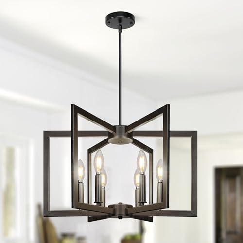 Sigaitwei 6-Light Black Chandelier,Dining Room Light Fixture Geometric Metal Modern Chandelier,Ha...