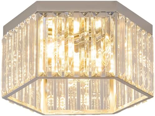 SGLfarmty Chrome Crystal Ceiling Light Fixture, 13.7" Modern Flush Mount Lamp with UL Listed for ...