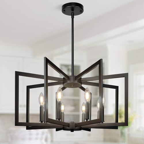 Sigaitwei 8-Light Large Black Chandelier,Dining Room Light Fixture Geometric Metal Modern Chandel...
