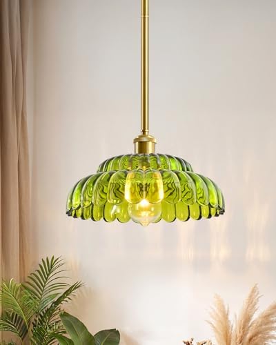 Rjieoc Modern Ceiling Lights, Green Glass recessed Pendant Lights, Height-Adjustable Ceiling fixt...