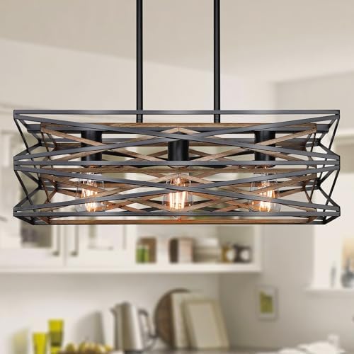 Sigaitwei 21''Farmhouse Dining Room Light Fixture,3-Light Kitchen Island Lighting,Industrial Chan...
