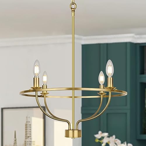 Sigaitwei 4-Light Gold Chandelier Round Gold Light Fixture with Candle,Modern Farmhouse Chandelie...