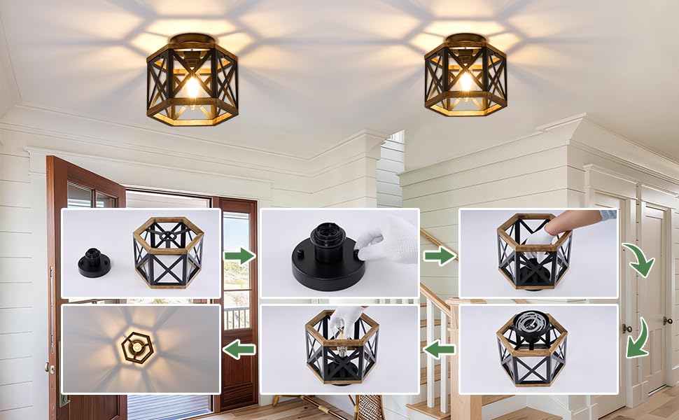 Farmhouse Wood Flush Mount Ceiling Light