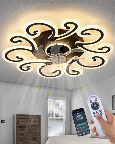 Rjieoc Remote-Controlled Ceiling Fan with Light, Modern Ceiling Fan with Lighting, Stepless Dimmi...