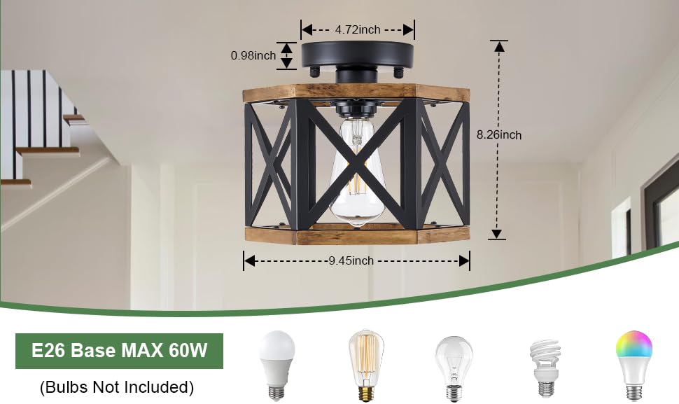 Farmhouse Wood Flush Mount Ceiling Light