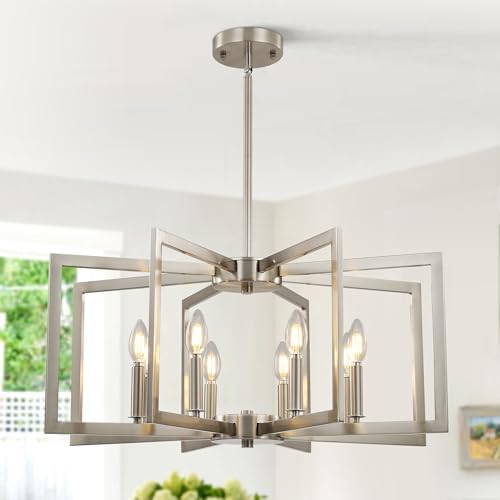 8-Light Large Brushed Nickel Chandeliers for Dining Room，Modern Industrial Pendant Lights Kitchen...