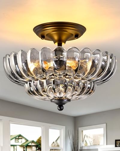 Rjieoc 3-Light Corridor Fixture Semi-Recessed Ceiling Light Smoked Glass Modern Lighting Suitable...