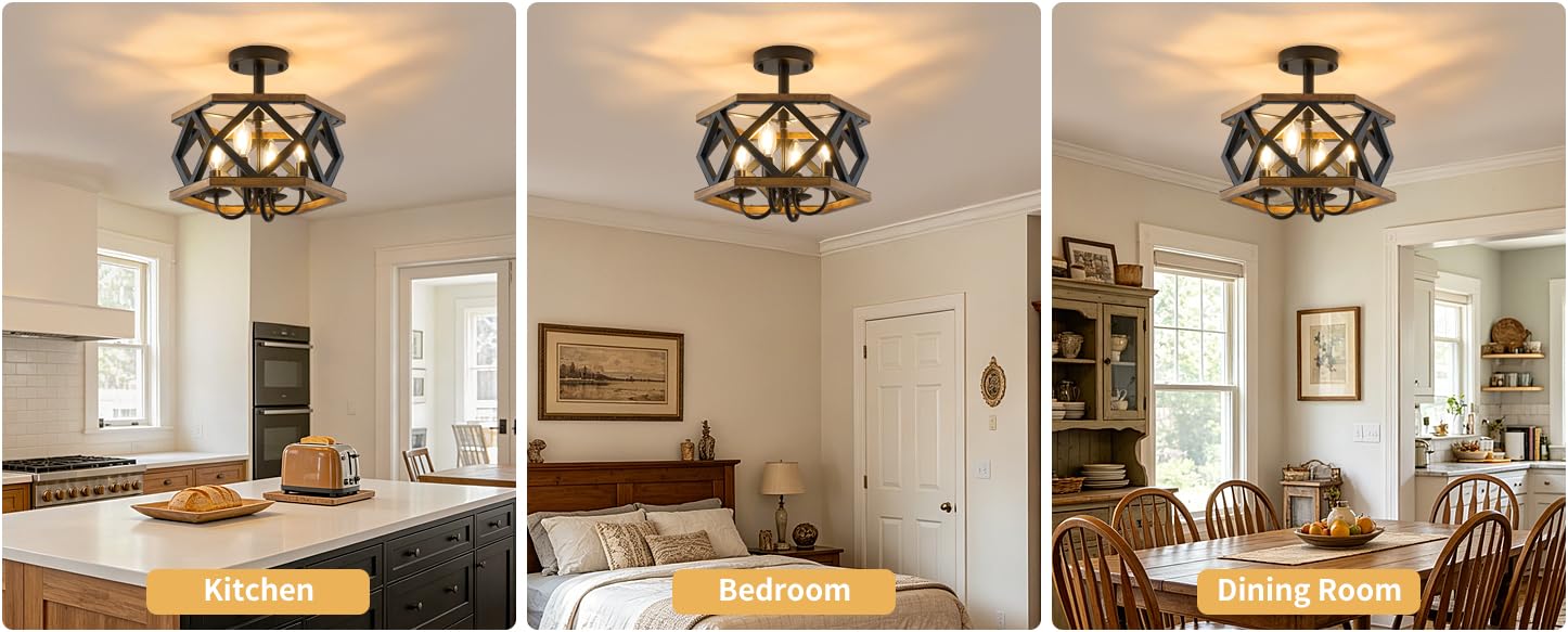 Rustic Ceiling Light Fixture for Hallway Kitchen Bedroom Bathroom Entryway