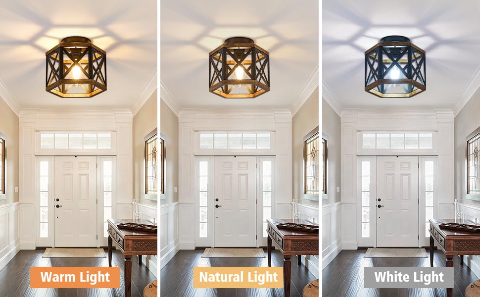 Farmhouse Wood Flush Mount Ceiling Light