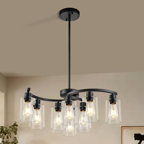 Sigaitwei 9-Light Modern Farmhouse Chandelier，29.5" Black Dining Room Light Fixture，Industrial Pe...