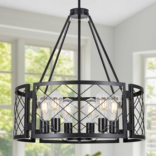 Sigaitwei 6-Light Farmhouse Chandelier Rustic Black Chandelier for Dining Room,Adjustable Pendant...
