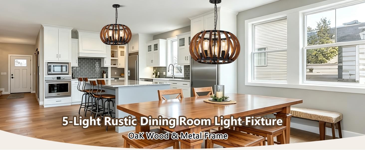 5-Light Rustic Dining Room Light Fixture Fit All Ceilings Adjustable Height UL Listed 120V 5*E26