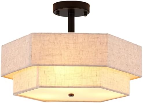SGLfarmty Double Drum Large Semi Flush Mount Ceiling Light Fixture, 17.7 Inch 3 Lights Small Chan...