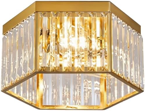 SGLfarmty Gold Crystal Ceiling Light Fixture, Modern Luxury Flush Mount Ceiling Lamp for Hallway ...