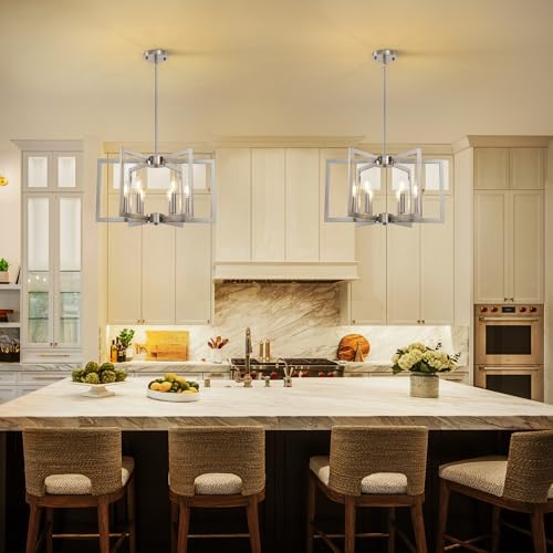 Sigaitwei 6-Light Modern Metal Geometric Chandelier,Kitchen Island Brushed Nickel Lighting Fixtures,Entryway Light Fixture Hanging Brushed Nickel,Farmhouse for Dining Room Chandelier - Image 4