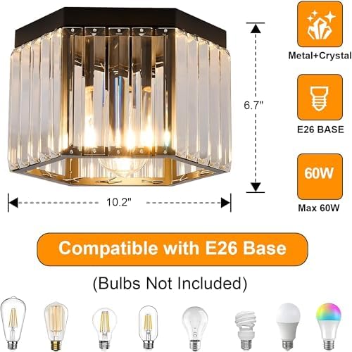 10 In Black Flush Mount Crystal Ceiling Light Fixture for Bathroom Kitchen - Image 6