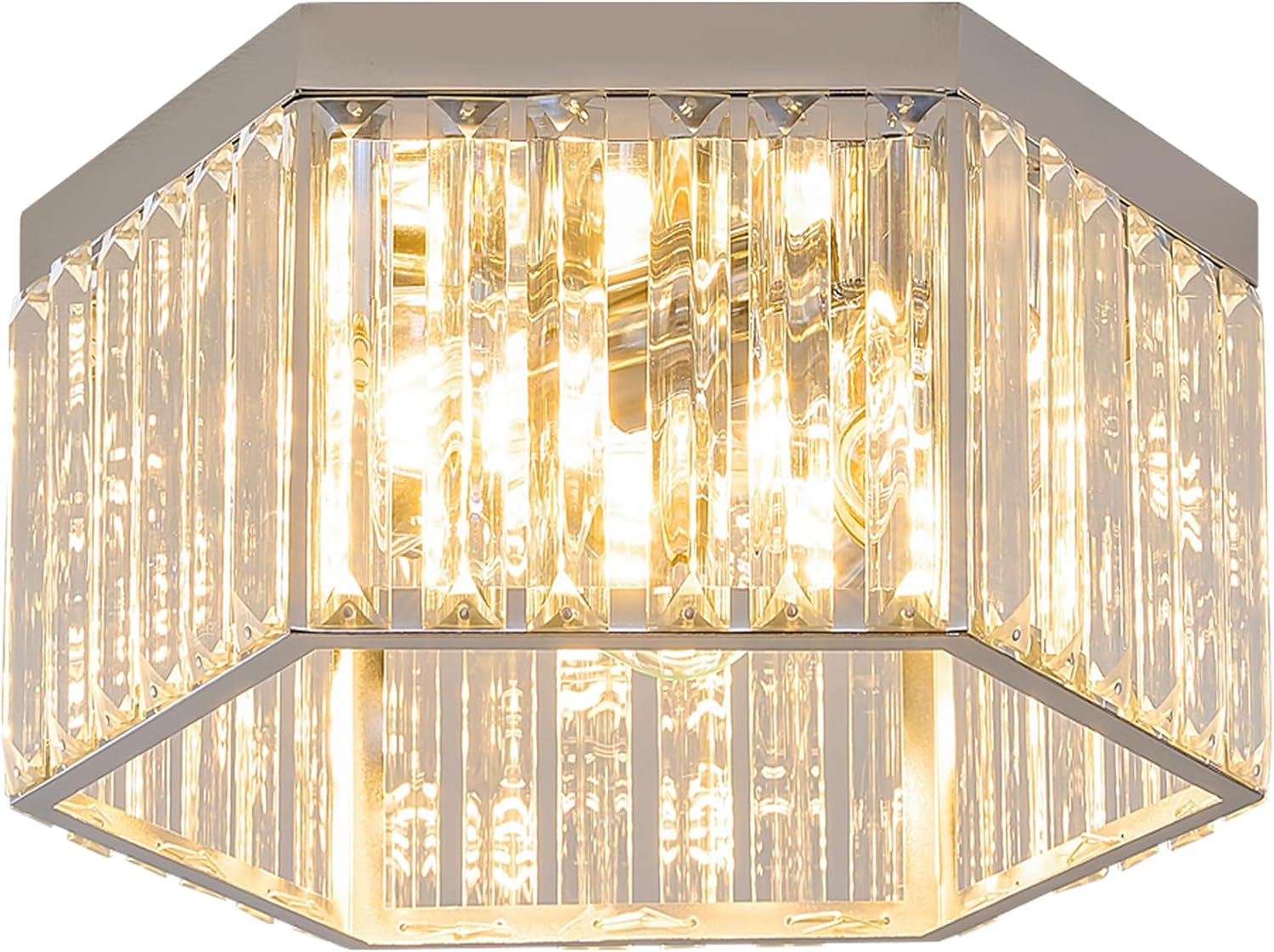 3-Light Nickel Crystal Flush Mount Ceiling Light Fixture for Bathroom, Hall