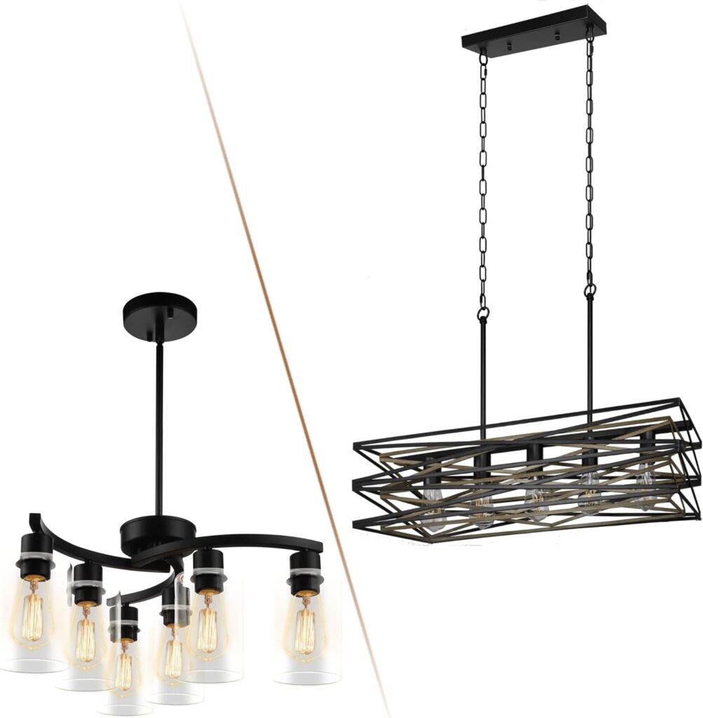 Sigaitwei 5-Light Rectangular Chandelier and 6-Light Modern Black Chandeliers