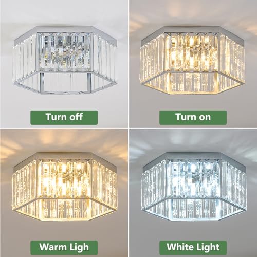 3-Light Nickel Crystal Flush Mount Ceiling Light Fixture for Bathroom, Hall - Image 3