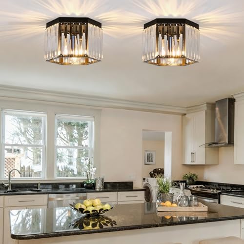 10 In Black Flush Mount Crystal Ceiling Light Fixture for Bathroom Kitchen - Image 3