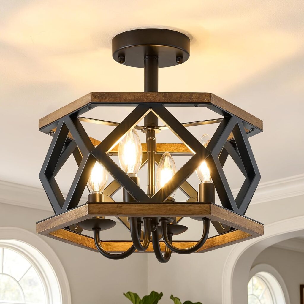 Farmhouse Ceiling Light Fixture, 4-Light Semi Flush Light for Kitchen Foyer