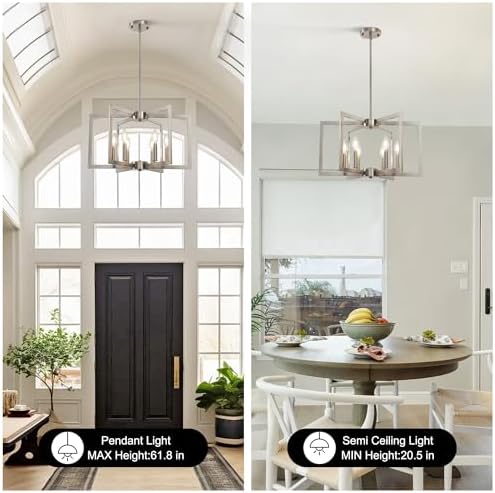 Sigaitwei 6-Light Modern Metal Geometric Chandelier,Kitchen Island Brushed Nickel Lighting Fixtures,Entryway Light Fixture Hanging Brushed Nickel,Farmhouse for Dining Room Chandelier - Image 7