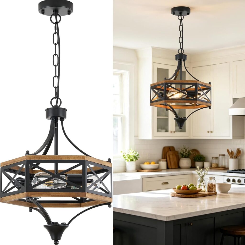 Farmhouse Hanging Pendant Light, 3-Light Mini Chandelier for Dining Room