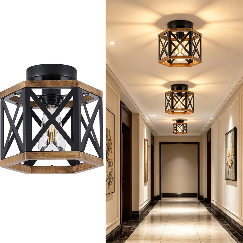 2-Pack Farmhouse Semi Flush Mount Ceiling Light, 9.5" Hallway Light Fixture