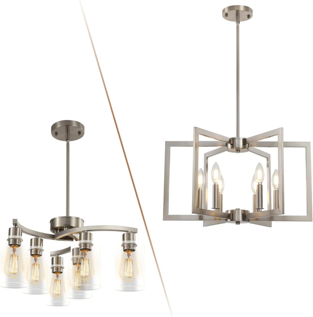 Sigaitwei 6-Light Geometric Chandelier and 6 Light Brushed Nickel Chandeliers