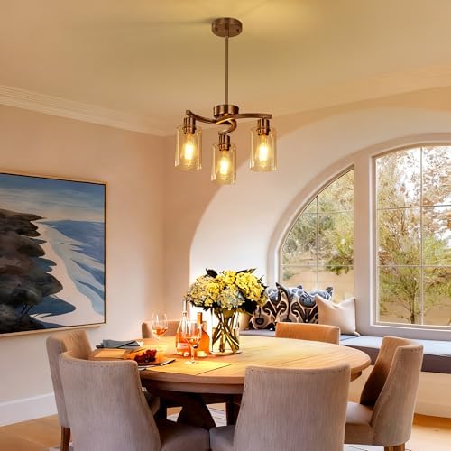 Sigaitwei 3 Light Brushed Nickel Modern Pendant Light, 16.5" Kitchen Island Lighting with Clear Glass Shade, Adjustable Dining Room Chandelier Over Table, Farmhouse Industrial Hanging Fixture - Image 5
