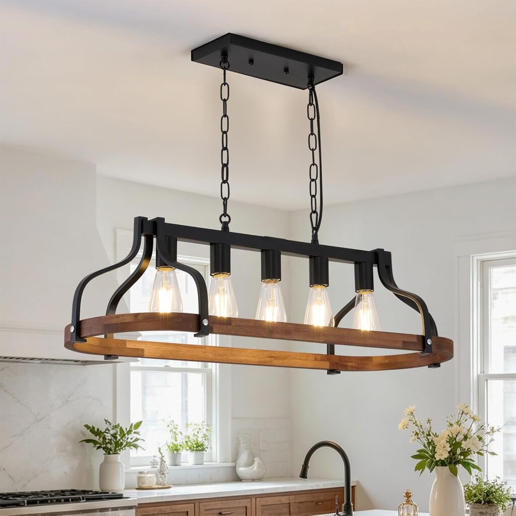 5-Light Dining Room Light Fixture, Rustic Farmhouse Kitchen Island Lighting
