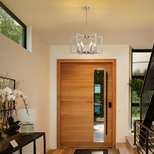 Sigaitwei 6-Light Modern Metal Geometric Chandelier,Kitchen Island Brushed Nickel Lighting Fixtures,Entryway Light Fixture Hanging Brushed Nickel,Farmhouse for Dining Room Chandelier - Image 6