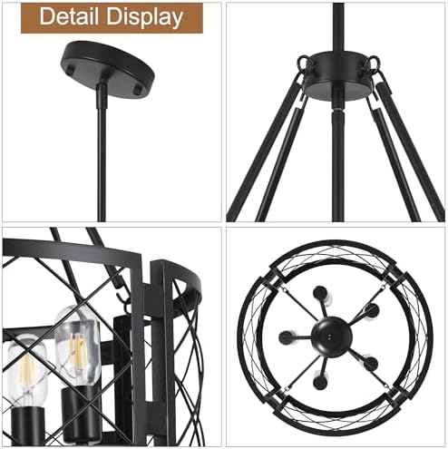 Sigaitwei 5-Light Farmhouse Chandelier Rustic Black Chandelier for Dining Room,Adjustable Pendant Light,Drum Chandelier for Kitchen Island Entryway Bedroom Hallway,18.9'',E26. - Image 5