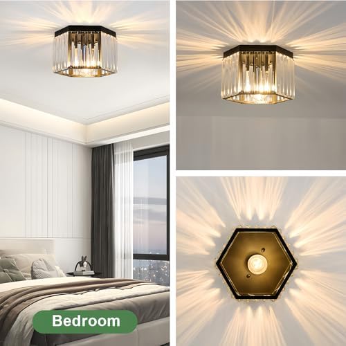 10 In Black Flush Mount Crystal Ceiling Light Fixture for Bathroom Kitchen - Image 7