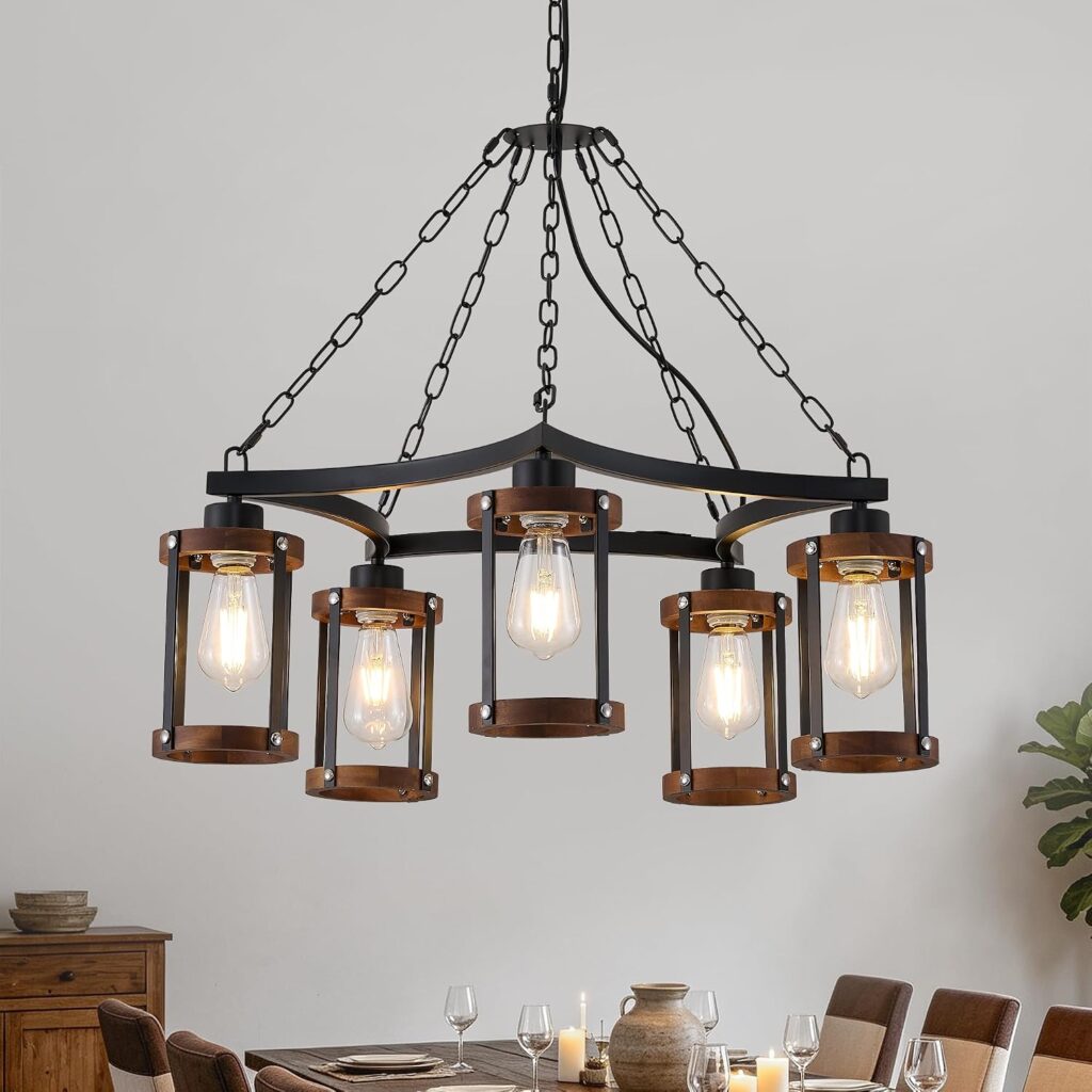 5-Light Living Room Light Fixture, Rustic Mini Chandelier for Dining Room