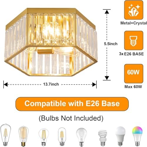 14 In Modern Flush Mount Crystal Ceiling Light Fixture for Hallway Bathroom - Image 7