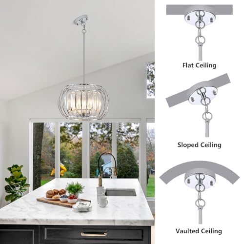 Modern Farmhouse Large Pendant Light, 16.5 Inch Chrome Crystal Chandelier - Image 3
