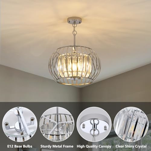 Modern Farmhouse Large Pendant Light, 16.5 Inch Chrome Crystal Chandelier - Image 6