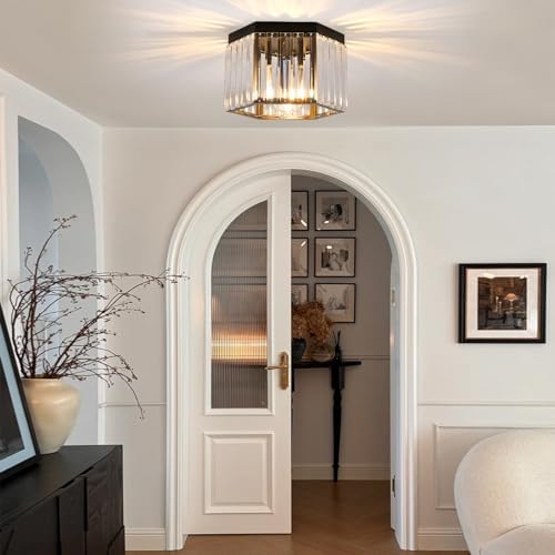 10 In Black Flush Mount Crystal Ceiling Light Fixture for Bathroom Kitchen - Image 5
