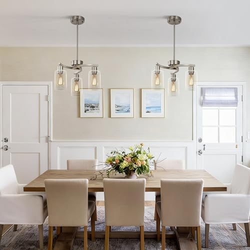 Sigaitwei 3 Light Brushed Nickel Modern Pendant Light, 16.5" Kitchen Island Lighting with Clear Glass Shade, Adjustable Dining Room Chandelier Over Table, Farmhouse Industrial Hanging Fixture - Image 6