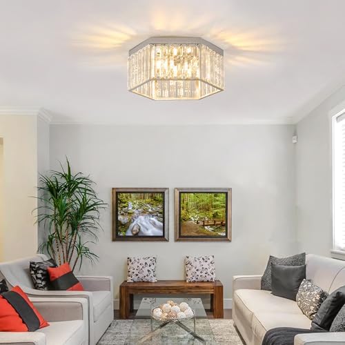 3-Light Nickel Crystal Flush Mount Ceiling Light Fixture for Bathroom, Hall - Image 5